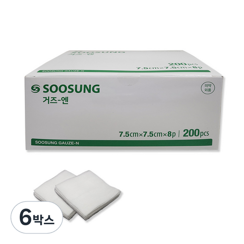 수성거즈엔 7.5cmX7.5cmX8겹, 200매, 6개