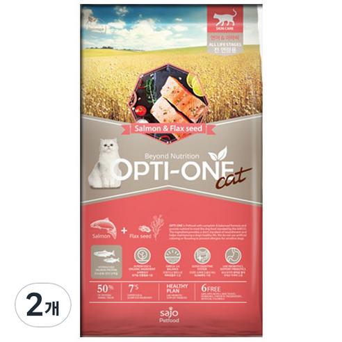 사조 옵티원 캣 연어아마씨 건식사료, 연어, 2.4kg, 2개