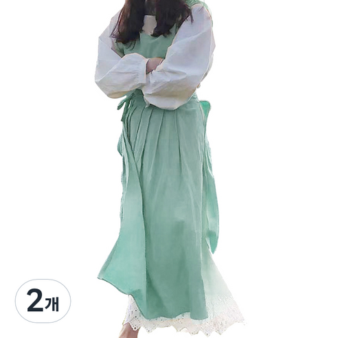 린넨 일상복 매치 원피스형 앞치마, 민트, 2개