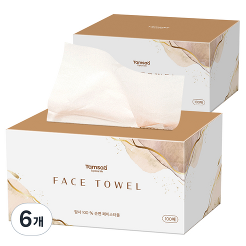 탐사 일회용 순면 페이스타올, 100개입, 6개