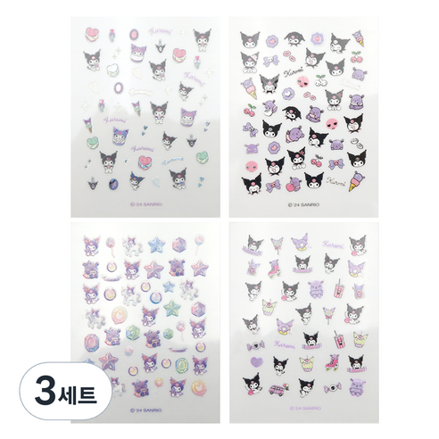 산리오 쿠로미 네일스티커 4종 세트, 3세트, 혼합색상