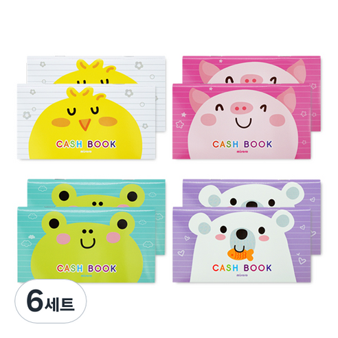 미소로 1000 용돈 기입장 2137 4종 x 2p, 병아리, 돼지, 개구리, 곰, 6세트