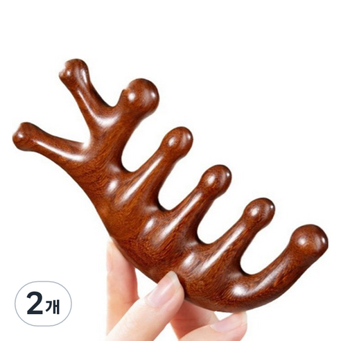 휴대용 바디 두피 괄사 마사지 빗 샌달우드, 2개, 갈색