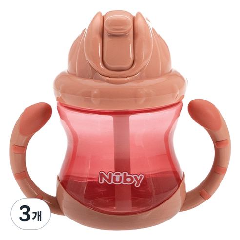 누비 유아용 무당벌레 빨대컵 240ml, 뉴트럴핑크, 3개