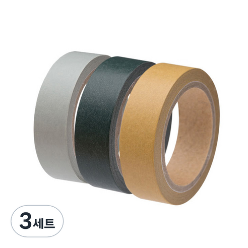 단순생활 마스킹 테이프 3종 세트 15mm x 10m, 크라프트, 그레이, 다크그린, 3세트