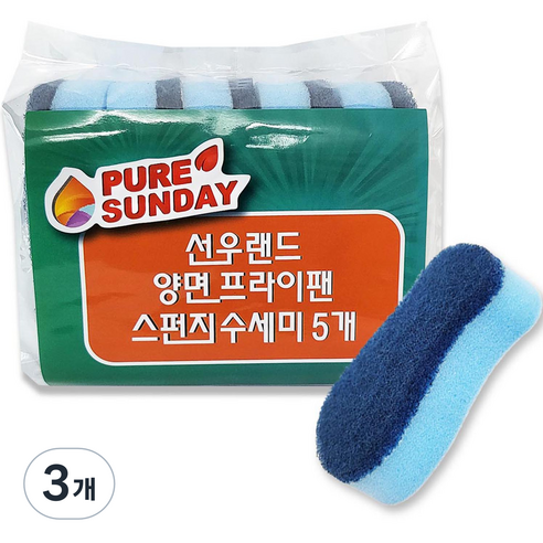 퓨어썬데이 선우랜드 양면 프라이팬 전용 수세미, 5개입, 3개