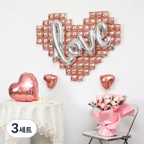 이프 러브빅하트 풍선세트, 로즈골드+실버, 3세트