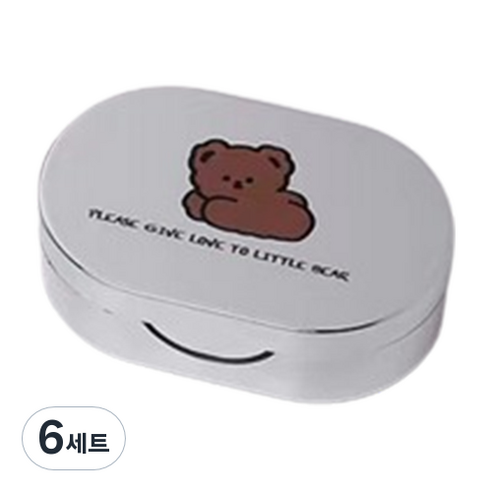 특별한상점 크롬 렌즈통 콘택트렌즈케이스 + 렌즈집게 세트, 실버 베어, 6세트