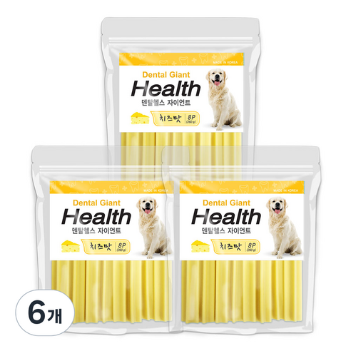 인터펫코리아 덴탈헬스 플러스 자이언트 덴탈껌, 치즈맛, 260g, 6개