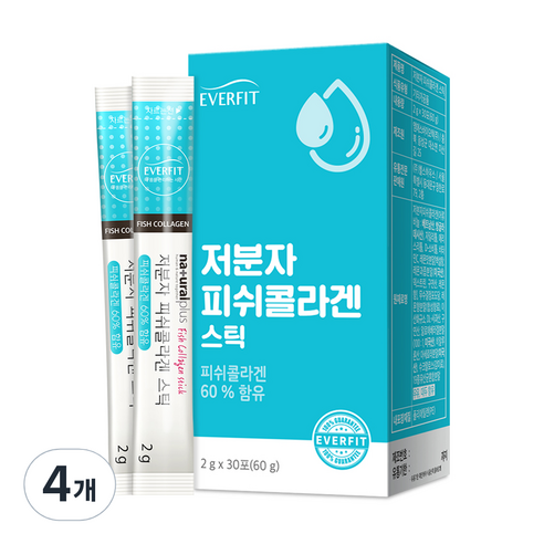 내츄럴플러스 에버핏 저분자 피쉬 콜라겐 스틱 30포 1박스, 60g, 4개