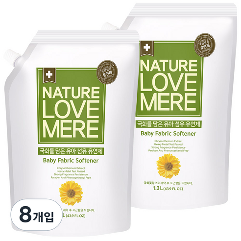 네이쳐러브메레 꽃을 담은 유아 섬유유연제 국화꽃향 리필, 1300ml, 8개입