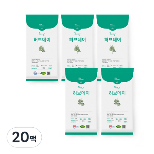 허브데이 생리대 팬티라이너, 일반, 20매입, 20팩