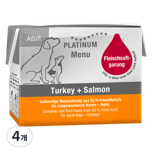 플래티넘 강아지 어덜트 메뉴 습식사료, 칠면조, 90g, 4개