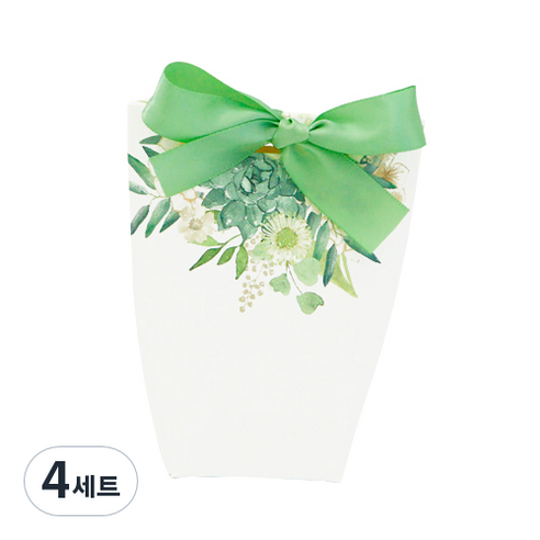 도나앤데코 리본장식 롱 보텀상자 그린플라워 10p + 그린 리본 10p, 혼합 색상, 4세트