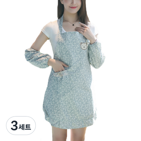 에이홉 간편한 장식 앞치마 + 팔토시, 그레이, 3세트