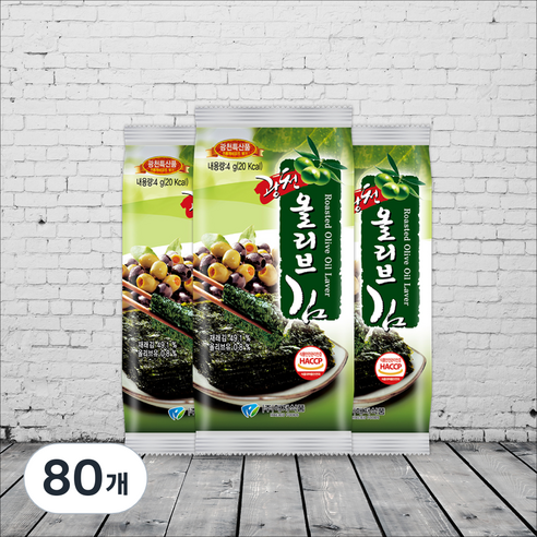 광천해저 도시락 올리브김, 4g, 80개