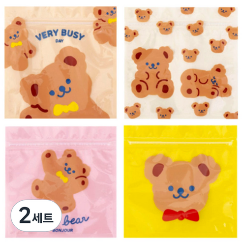 미미파티 귀여운 곰돌이 다용도 지퍼백 포장 봉투세트 40p, 큐트 베어 믹스, 2세트