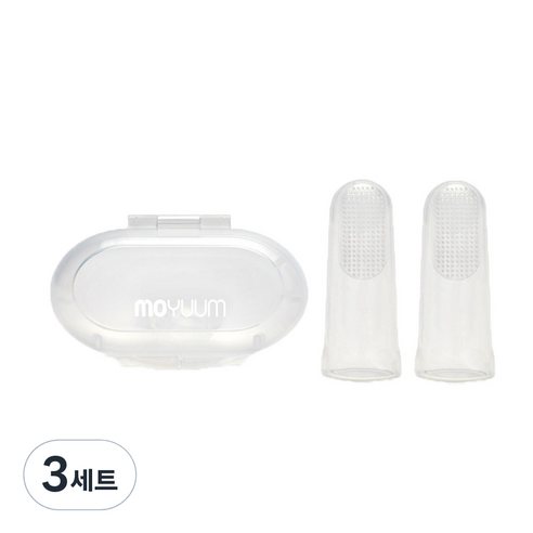모윰 유아용 실리콘 손가락 칫솔 2p + 케이스, 투명, 1개입, 3세트