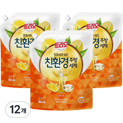 트리오 발효식초 담은 친환경 주방세제 레몬향, 12개, 2.1L