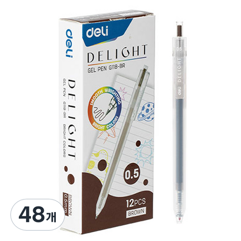 델리 델라이트 퀵드라이 노크식 젤잉크펜 0.5mm EQ118, 브라운, 48개