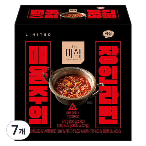 더미식 매움주의 장인라면 135g 2p, 7개