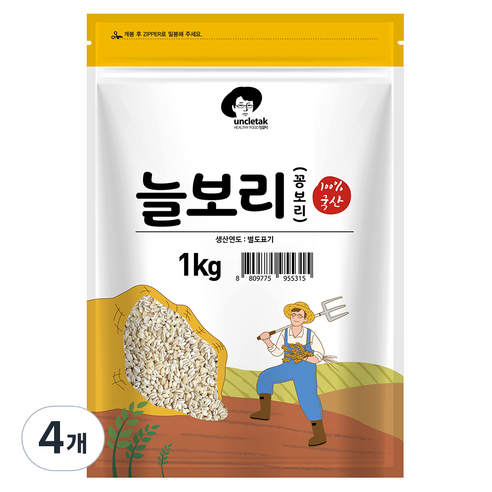 엉클탁 국산 늘보리 꽁보리, 1kg, 4개