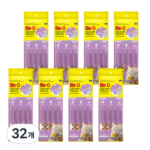MeO 크리미 고양이 간식 15g x 4p, 혼합맛(참치/가리비), 60g, 32개