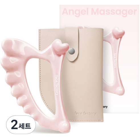 페이스팩토리 세라믹 엔젤 괄사 + 파우치 세트, 베이비핑크(괄사), 2세트