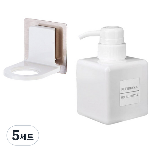 모나코올리브 호텔식 샴푸 린스 디스펜서 250ml + 무타공 샴푸홀더 세트, 화이트(디스펜서), 5세트