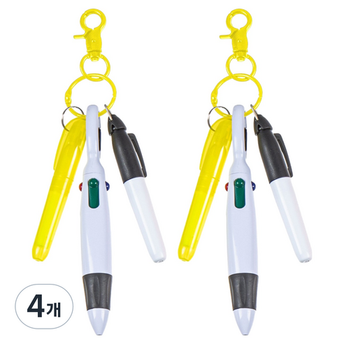 오마땅 4색볼펜 형관펜 마커 카라비너, 옐로우, 4개
