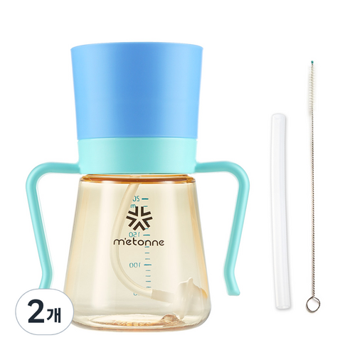 메똔느 PPSU M3 추 빨대컵 200ml, 블루, 2개