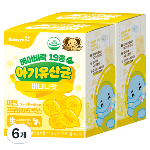 베이비락 유아용 19종 유산균 바나나맛 30p, 45g, 6개