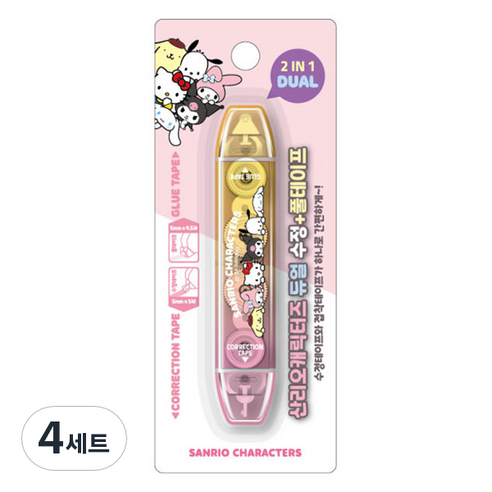 산리오캐릭터즈 듀얼 2in1 수정테이프 + 풀테이프 세트, 혼합색상, 4세트