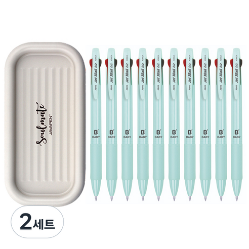 자바펜 제트3볼 비즈 베이비 볼펜 0.5mm 12p + 소울메이트 펜트레이 랜덤발송 세트, 민트, 2세트