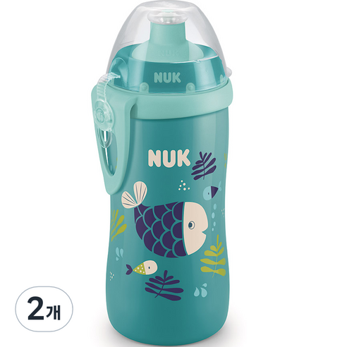 누크 주니어용 퍼스트초이스 스포츠캡 물병, 300ml, 2개, 피쉬