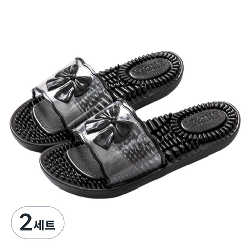 언헤브 리본 지압 슬리퍼 250, 01 블랙, 2세트