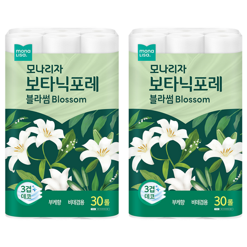 모나리자 보타닉포레 블라썸 3겹 고급롤화장지, 27m, 30개입, 2개