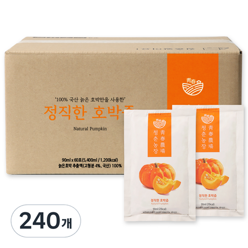 청춘농장 정직한 호박즙, 90ml, 240개