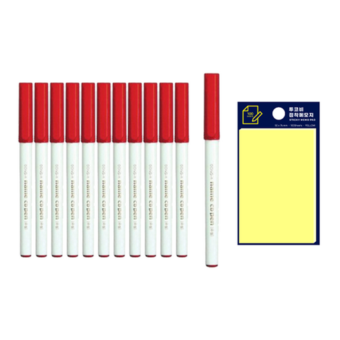 동아 네임CD펜 12p + 투코비 스티키 메모패드 세트, 적색(CD펜), 노랑(포스트인), 1세트