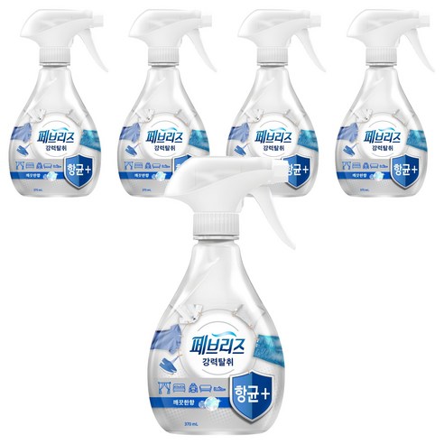 페브리즈 항균플러스 섬유탈취제 깨끗한향 본품, 370ml, 5개