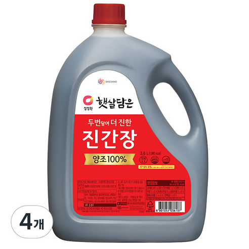 대상 청정원 두번 달여 더 진한 진간장, 3.6L, 4개