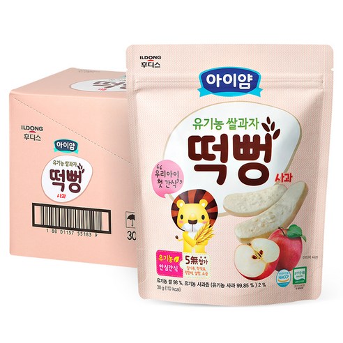 일동후디스 아이얌 유기농 쌀과자 사과떡뻥 30g, 사과맛, 6개