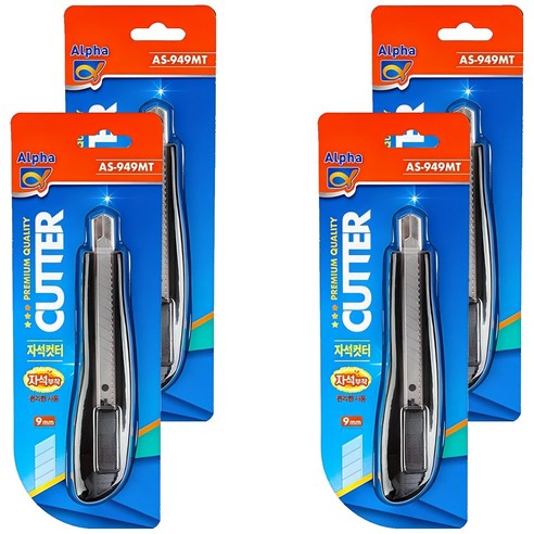 알파 자석 컷터칼 9mm AS-949MT, 블랙, 4개