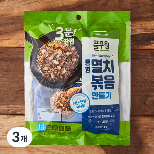 풀무원 품질인증 3분간편 통영멸치 볶음 만들기, 220g, 3개