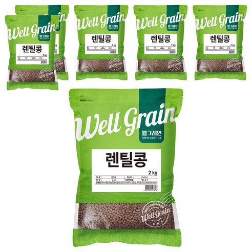 웰그레인 렌틸콩, 2kg, 6개