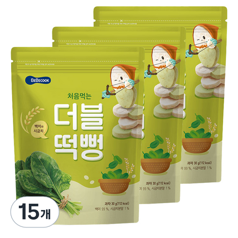 베베쿡 처음먹는 더블떡뻥, 백미 + 시금치 혼합맛, 15개