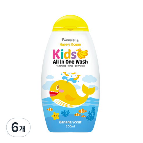 퍼니피아 해피 오션 키즈 올인원 워시 바나나, 300ml, 6개