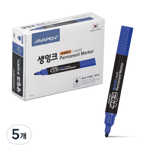 자바펜 생잉크 유성 매직 12p, 파랑, 5개