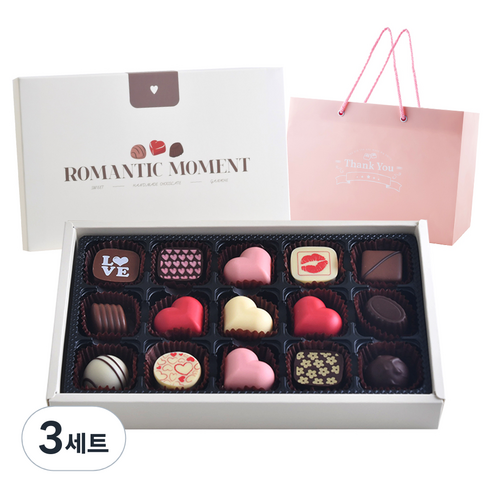 상상앤드 로맨틱러브 15구 수제초콜릿 선물세트 랜덤 발송, 초콜릿 15종 + 포장상자 + 쇼핑백, 3세트