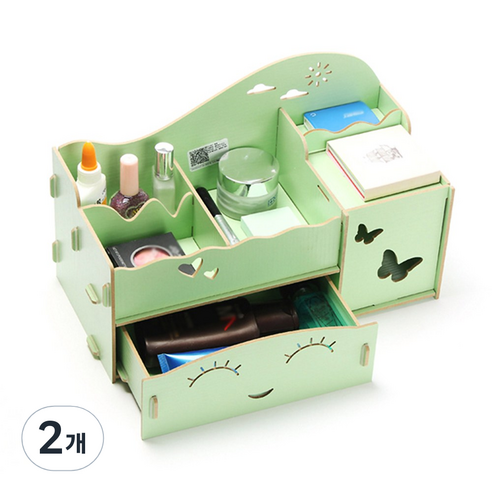 필립로지스틱 스마일나비 2단 DIY 뷰티박스 정리함, 2개, 그린